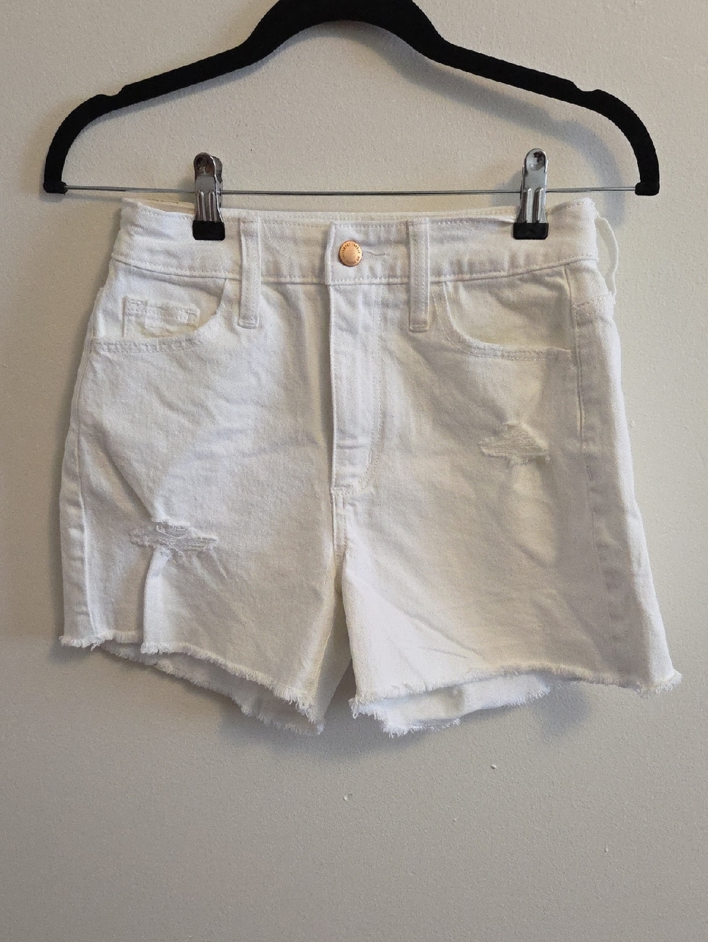 High-Rise White Denim Distressed Women’s Shorts
